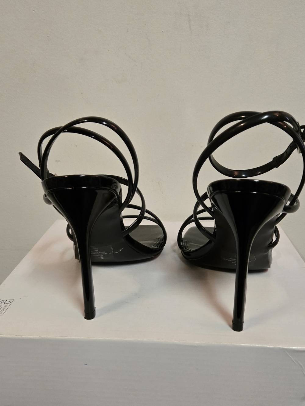 Calvin Klein Black Patent Multi-Strap Square Toe Heels - Picture 4 of 7